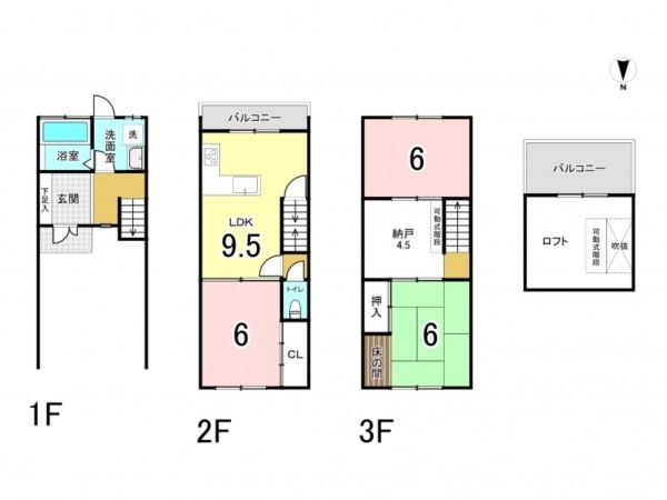 大阪市鶴見区浜、中古一戸建ての間取り画像です