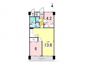 大阪市鶴見区鶴見、マンションの間取り画像です