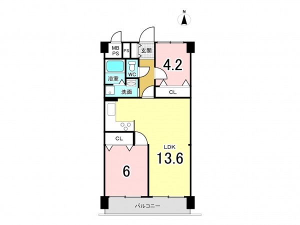 大阪市鶴見区鶴見、マンションの間取り画像です