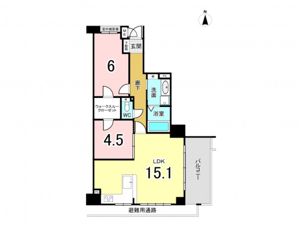 大阪市鶴見区鶴見、マンションの間取り画像です