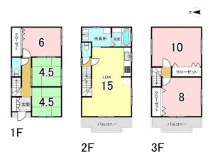 大阪市鶴見区諸口、中古一戸建ての間取り画像です