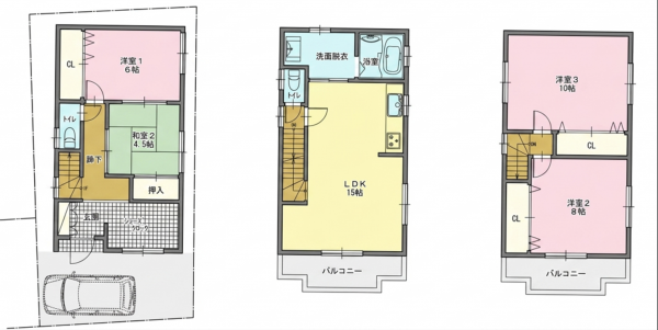 大阪市鶴見区諸口、中古一戸建ての間取り画像です