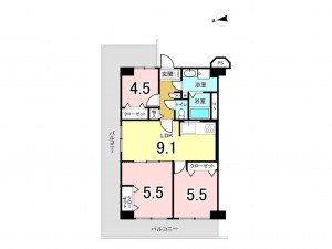 大阪市鶴見区諸口、マンションの間取り画像です