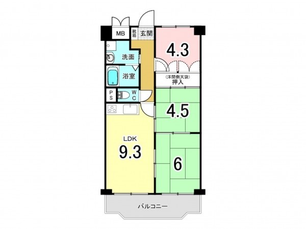 大阪市鶴見区徳庵、マンションの間取り画像です