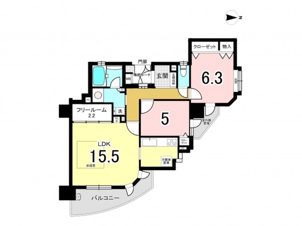 大阪市鶴見区鶴見、マンションの間取り画像です