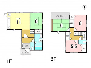 大東市南楠の里町、中古一戸建ての間取り画像です