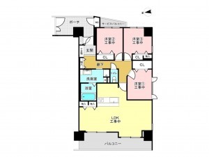 大阪市鶴見区鶴見、マンションの間取り画像です