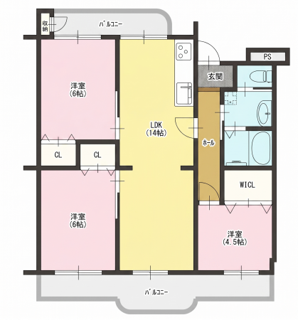 大東市川中新町、マンションの間取り画像です