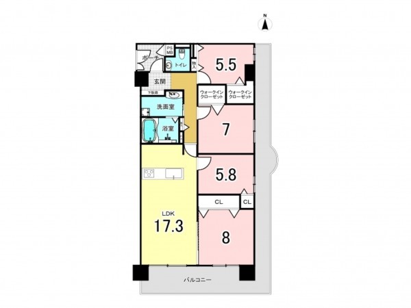 大阪市鶴見区今津南、マンションの間取り画像です