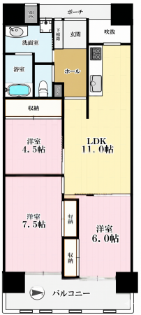 大阪市鶴見区今津南、マンションの間取り画像です