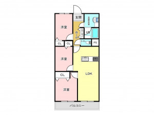 大阪市鶴見区放出東、マンションの間取り画像です