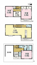 大阪市鶴見区中茶屋、中古一戸建ての間取り画像です
