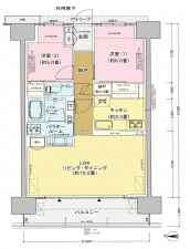 大阪市鶴見区浜、マンションの間取り画像です