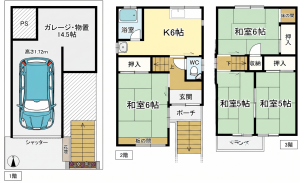 大東市大東町、中古一戸建ての間取り画像です