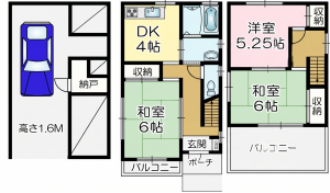 大東市新田本町、中古一戸建ての間取り画像です
