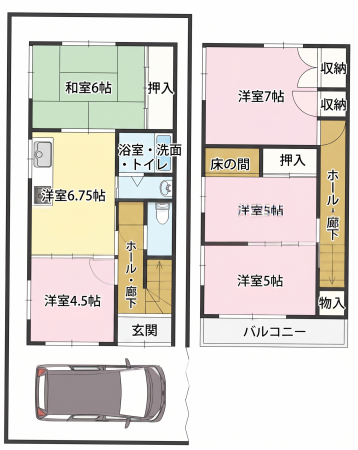 大阪市鶴見区安田、中古一戸建ての間取り画像です