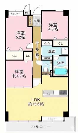 大阪市鶴見区緑、マンションの間取り画像です