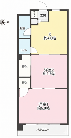 大阪市鶴見区放出東、マンションの間取り画像です