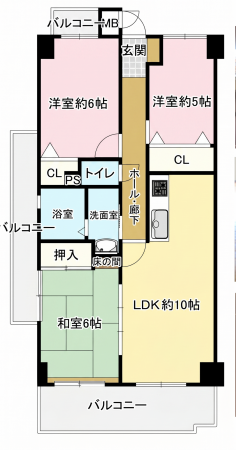 大東市泉町、マンションの間取り画像です