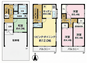 大阪市鶴見区緑、中古一戸建ての間取り画像です