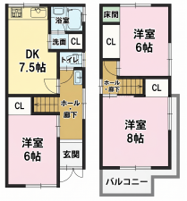 大東市中垣内、中古一戸建ての間取り画像です