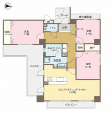 大阪市鶴見区焼野、マンションの間取り画像です