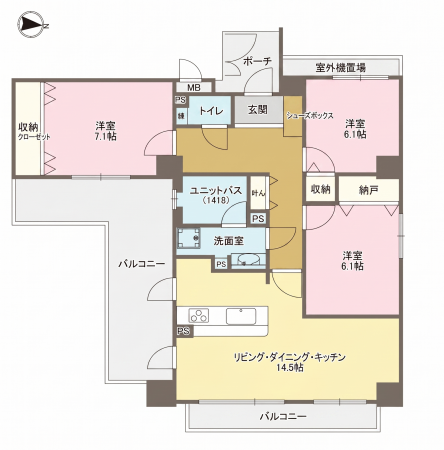 大阪市鶴見区焼野、マンションの間取り画像です