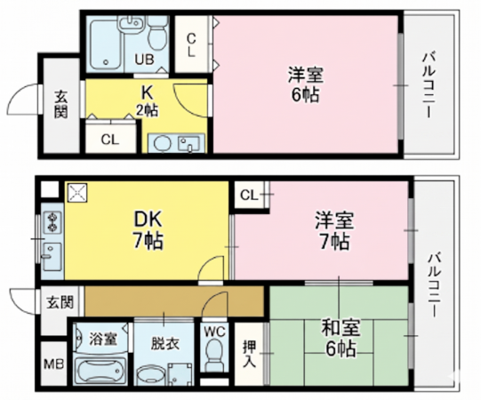 大阪市鶴見区今津北、収益物件/マンションの間取り画像です