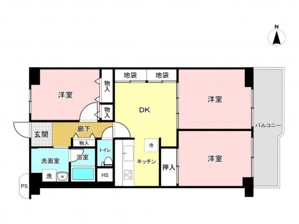 大阪市鶴見区諸口、マンションの間取り画像です