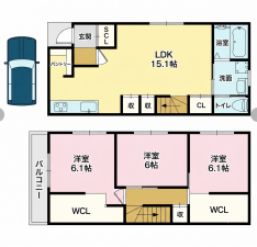 大東市中垣内、新築一戸建ての間取り画像です
