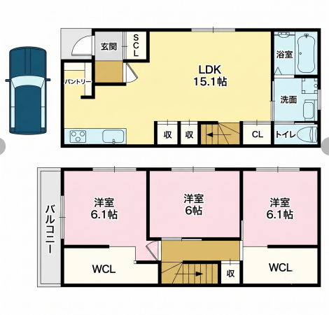 大東市中垣内、新築一戸建ての間取り画像です