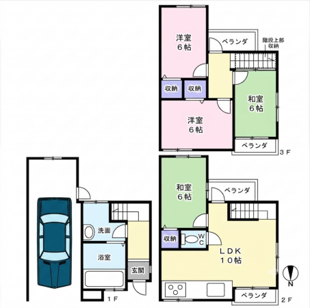 大東市大野、中古一戸建ての間取り画像です