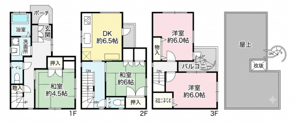 大阪市鶴見区焼野、中古一戸建ての間取り画像です