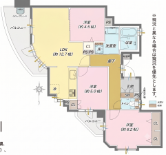 大阪市鶴見区鶴見、マンションの間取り画像です
