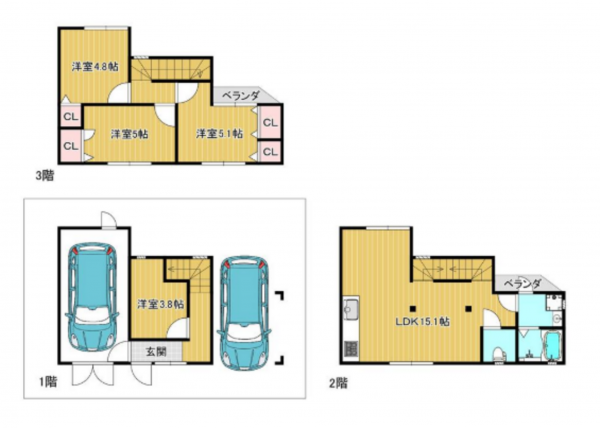 大東市新田本町、中古一戸建ての間取り画像です
