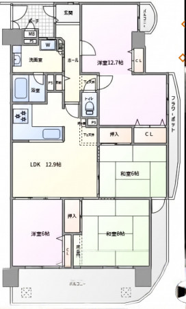 大阪市鶴見区今津南、マンションの間取り画像です
