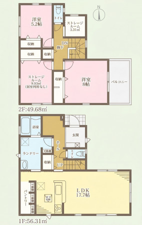 大東市中垣内、新築一戸建ての間取り画像です