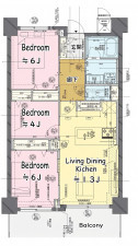 大阪市鶴見区緑、マンションの間取り画像です