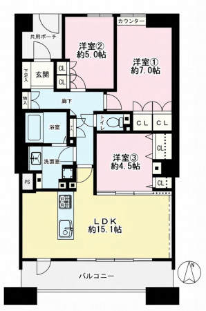 大阪市鶴見区放出東、マンションの間取り画像です