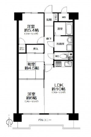 仙台市青葉区折立、マンションの間取り画像です