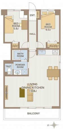 仙台市青葉区木町通、マンションの間取り画像です