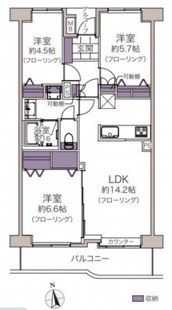 仙台市宮城野区、マンションの間取り画像です