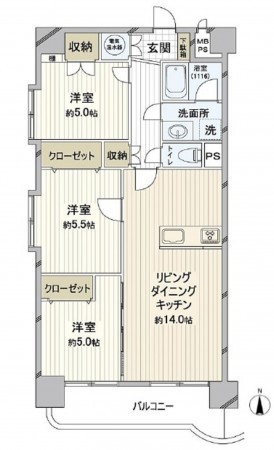 仙台市青葉区、マンションの間取り画像です