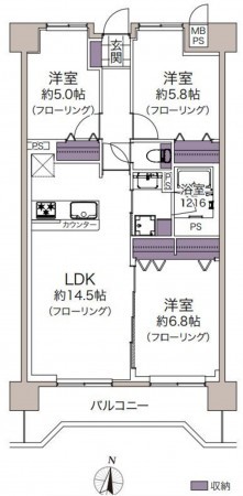 仙台市青葉区支倉町、マンションの間取り画像です