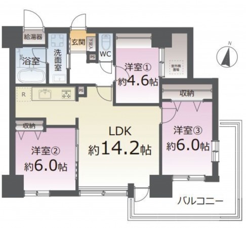 仙台市青葉区支倉町、マンションの間取り画像です