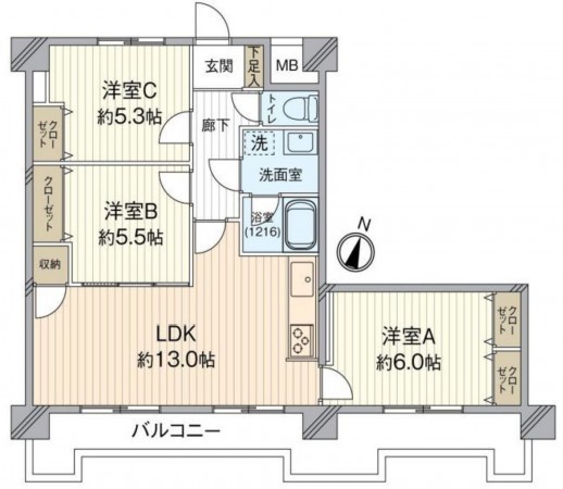 仙台市青葉区五橋、マンションの間取り画像です