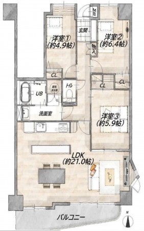 仙台市泉区みずほ台、マンションの間取り画像です