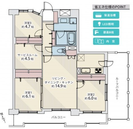 仙台市若林区、マンションの間取り画像です