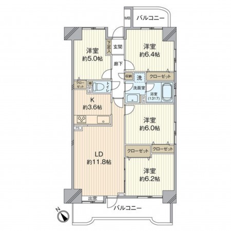 仙台市若林区、マンションの間取り画像です