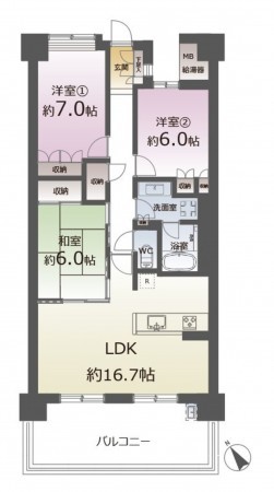 仙台市若林区、マンションの間取り画像です
